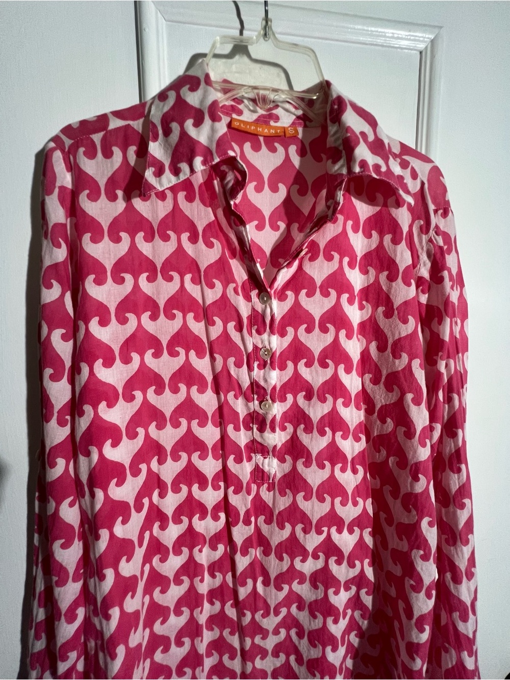 Oliphant Pink and White Button-Front Tunic Cover Up
